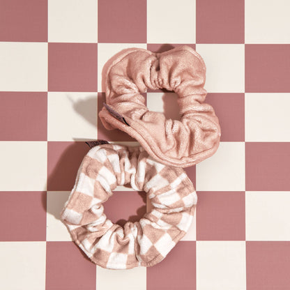 KITSCH - Microfiber Quick-Dry Towel Scrunchie 2PC- Terracotta Checker
